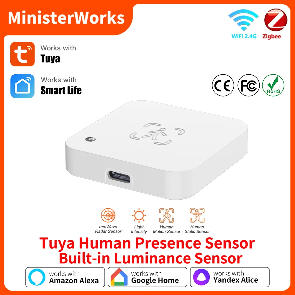 Tuya Zigbee or WiFi Human Presence Sensor MmWave Radar Detector With Luminance Sensor For Smart Life APP replace PIR Sensor