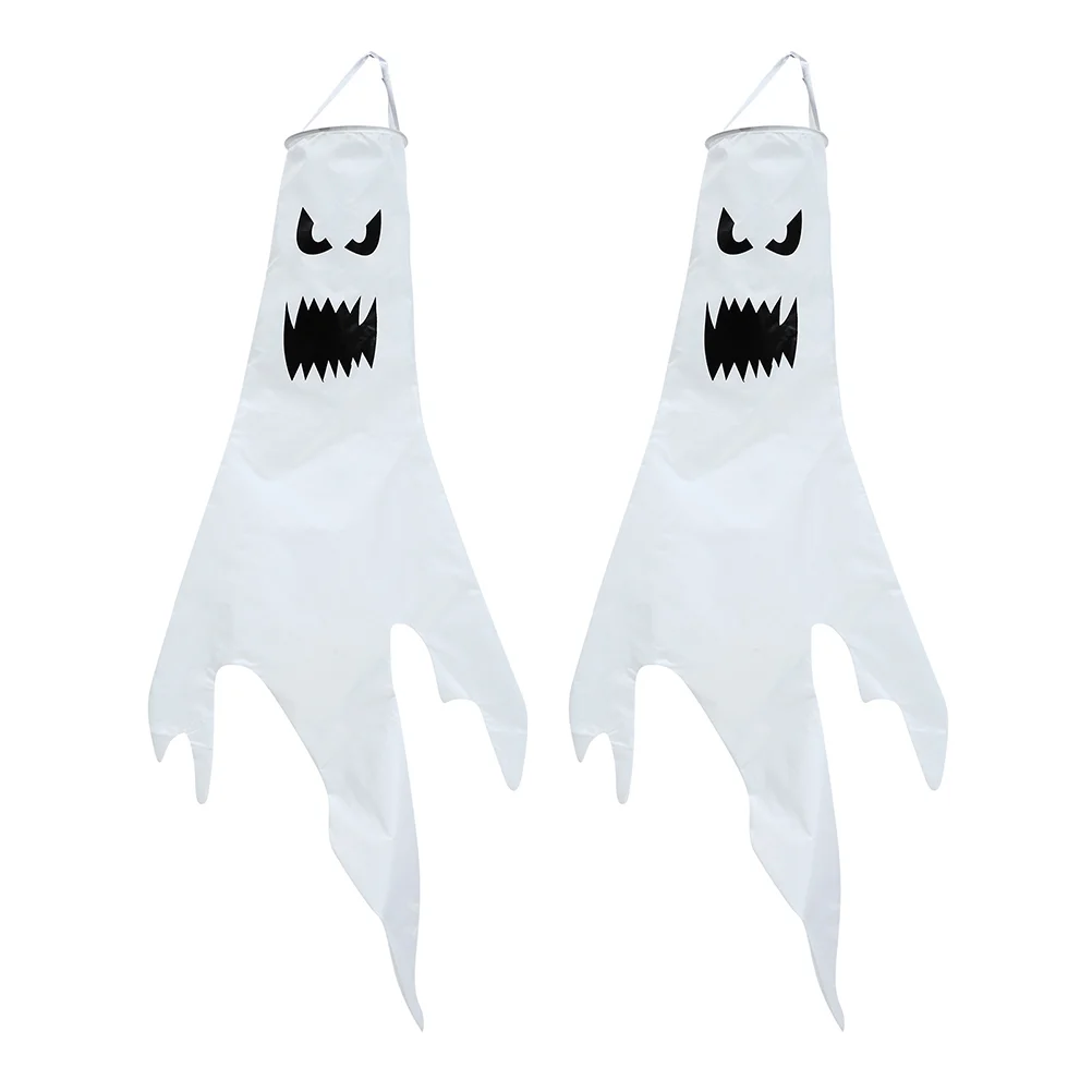 

2 Pcs Props Ghost Pendant Vintage Halloween Decor Funny Decoration Flag Wind Socks Polyester