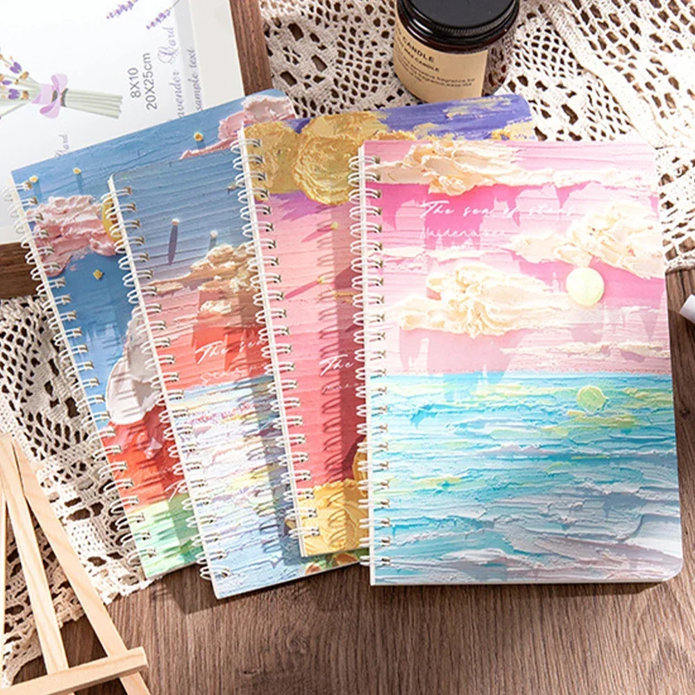 

60 Sheets A5 Notebook Oil Painting Landscape Series Spiral Notebook Random Color INS Style Coil Book Sketchbook Daily Diary Book