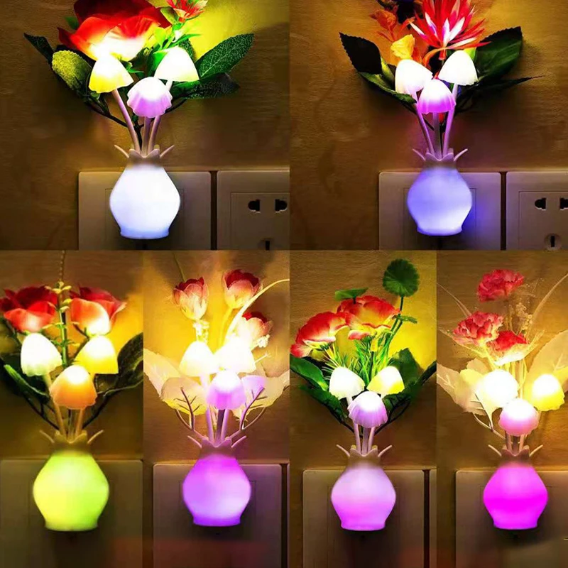 LED Night Light Lovely Rose Colorful Lilac Mushroom Lamp for Home Art Decor