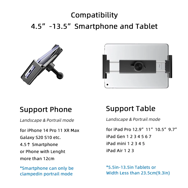 Universal 2 in 1 Motorcycle Bike Adjustable Angles Bracket Tablet Holder 4.5-13.5" Stand for Ipad Air Mini 2 3 4 Tablet Mount