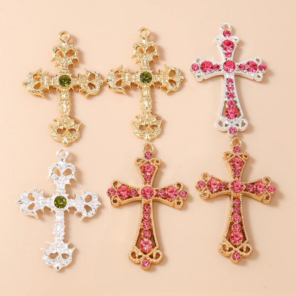 Leslie 10 Stück Große Kristall-Kruzifixe Jesus-Kreuz-Anhänger Steampunk-Kreuz-Anhänger für Schmuckherstellung, Halsketten, Ohrringe, Bastelarbeiten
