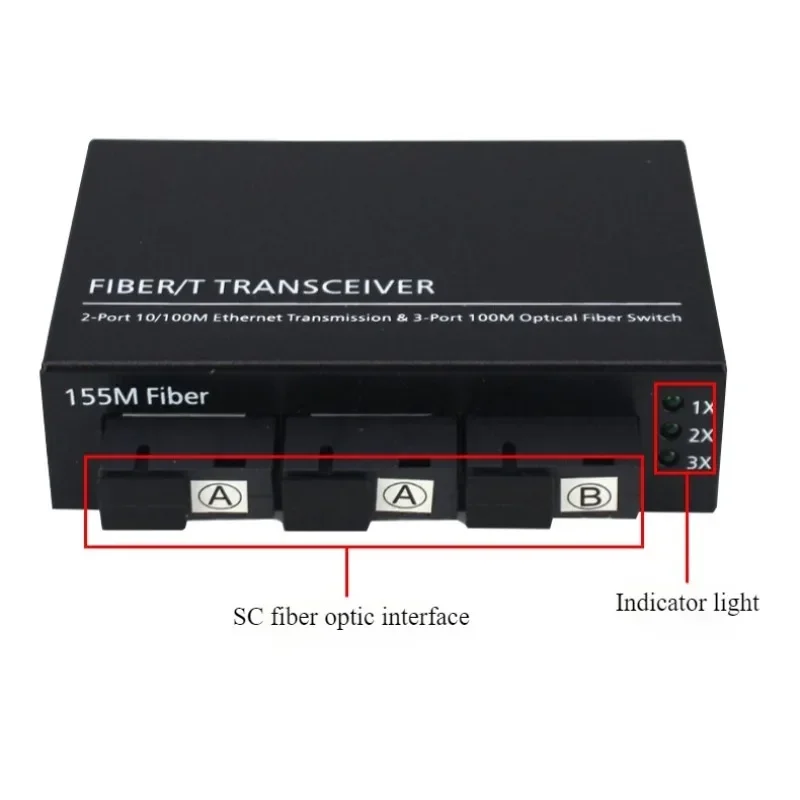 LHGD 100Mbps 3 Optical 2 Electrical Single-mode AB Fiber Transceiver 100Mbps Switch Photoelectric Converter SC Interface 1 Unit