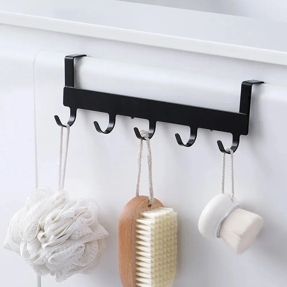 1Pc Hooks Over The Door 5 Hooks Home Bathroom Organizer Rack Clothes Coat Hat Towel Hanger Bathroom Kitchen Accessories