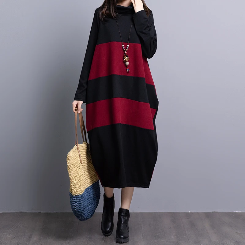 

Korea Style Turtleneck Patchwork Knitted Chic Girls Autumn Winter Dress Office Lady Outwear Work Dress Women Casual Spring Dress