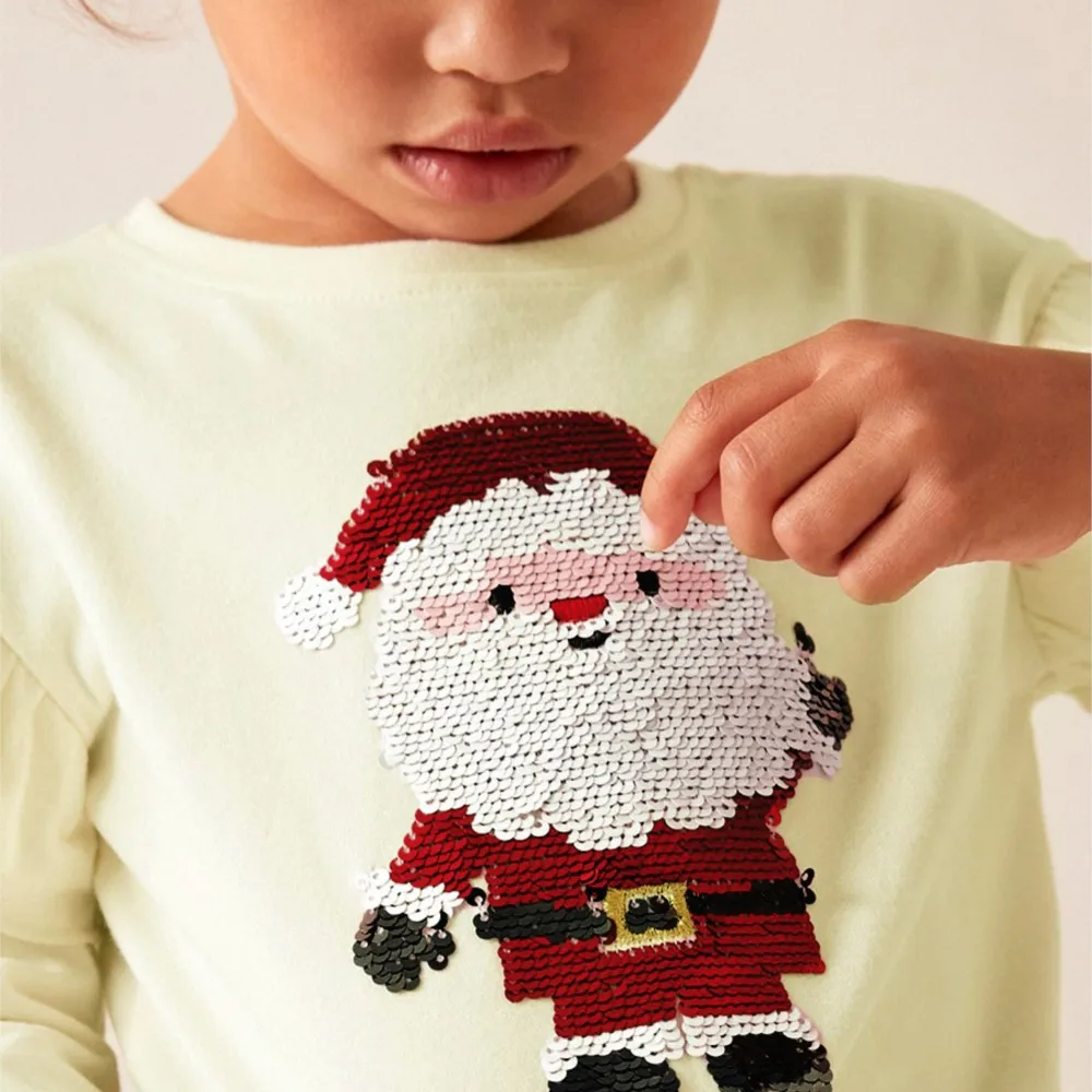 Baby Girls Tops Kids Clothes 2025 Autumn Children's Clothing Embroidery Sequin Cartoon Santa Claus T-shirts Cotton