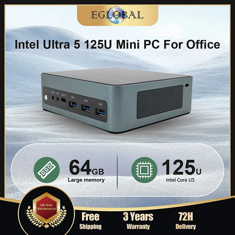 Eglobal Intel Mini PC Gamer Ultra5 125U Ultra7 155U 12 núcleos 2 * DDR5 2 * RJ45 Lan NVMe 5USB Win11 Mini ordenador de juegos de escritorio Wifi