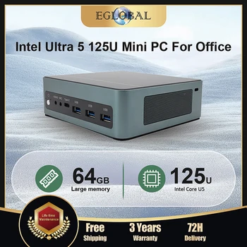 Eglobal Intel Mini PC Gamer Ultra5 125U Ultra7 155U 12 Core 2 * DDR5 2 * RJ45 Lan NVMe 5USB Win11 Desktop Mini Computer da gioco Wifi 1