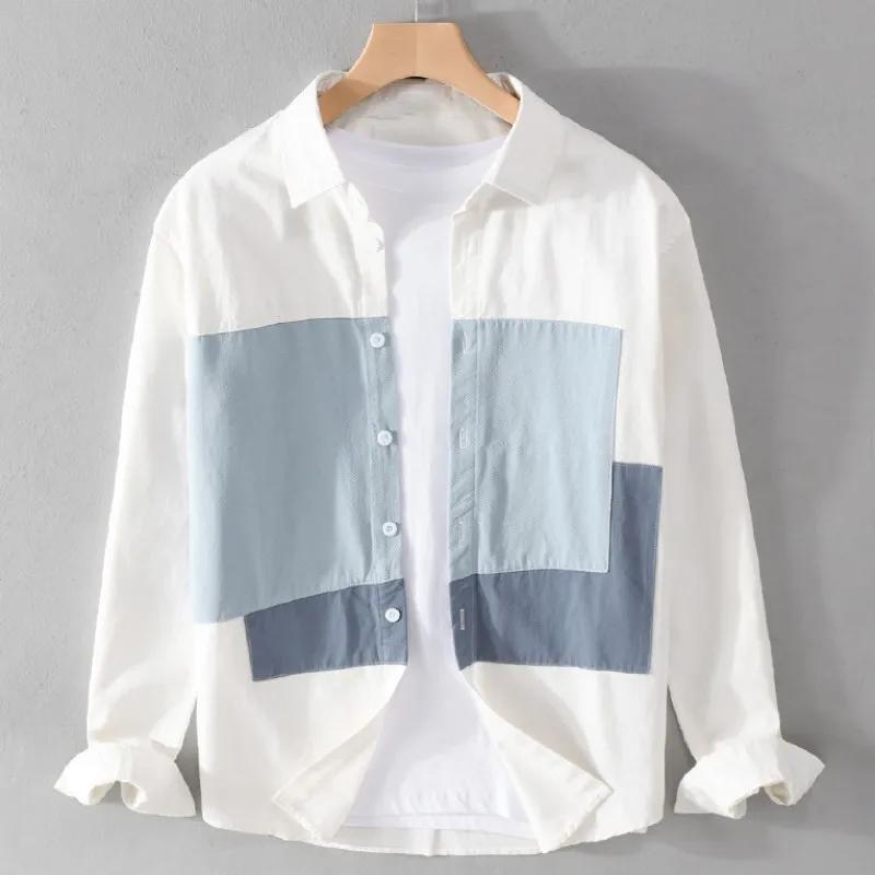 

2023 Spring Autumn Men Button Down Social Business Dress Shirts Long-sleeved Cotton Blouse Tops Streetwear