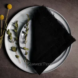 Rustic Cotton Gauze Napkins - Vintage-Style Tea Towels for Elegant Table Decoration (Black)