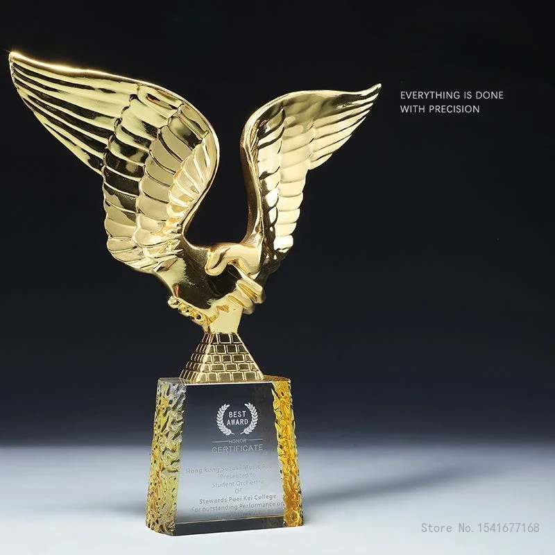 Customized Crystal Metal Wings Trophy, Handshake Shape, Honor, Home Decoration, Cooperation Souvenir, Staff Reward Medal, 1Pc