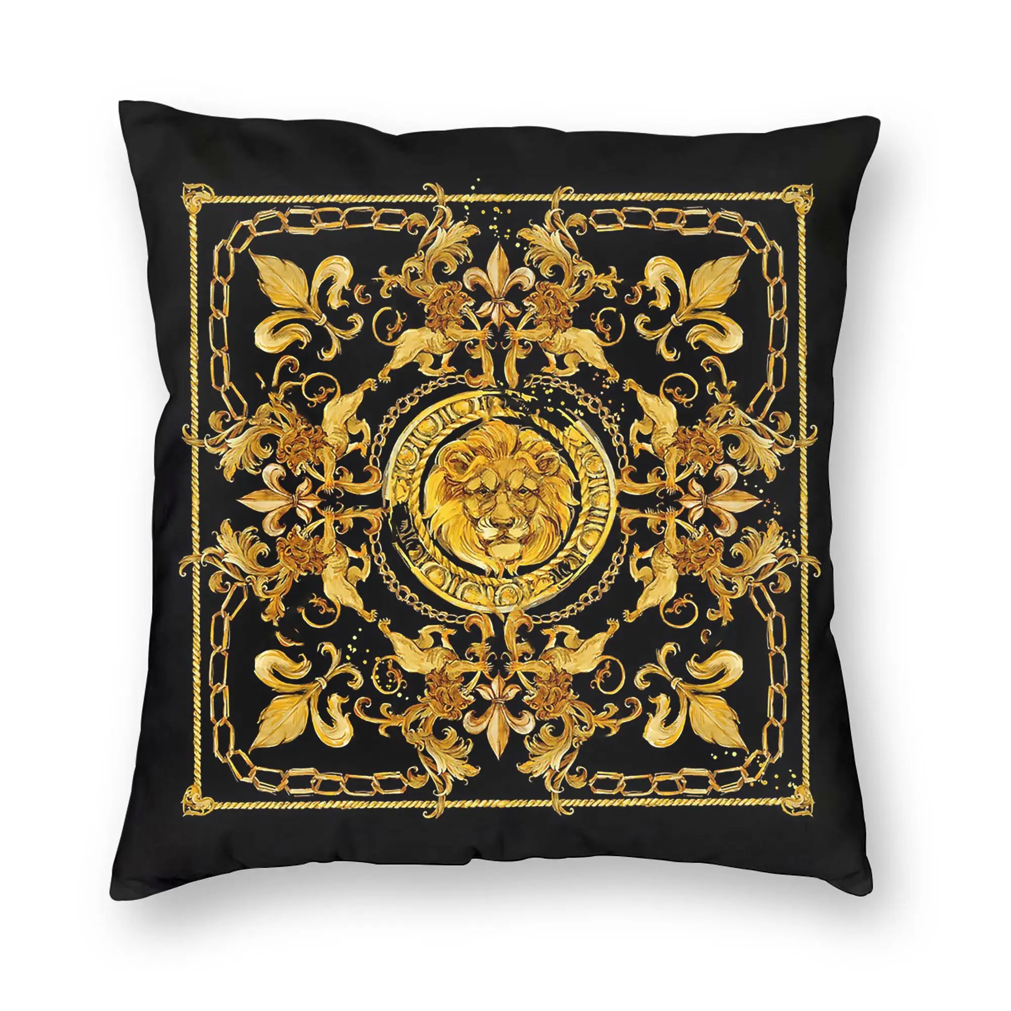 Elegant Baroque Gold Medallion Decorative Pillowcase - Luxurious Soft Fabric Cushion Cover
