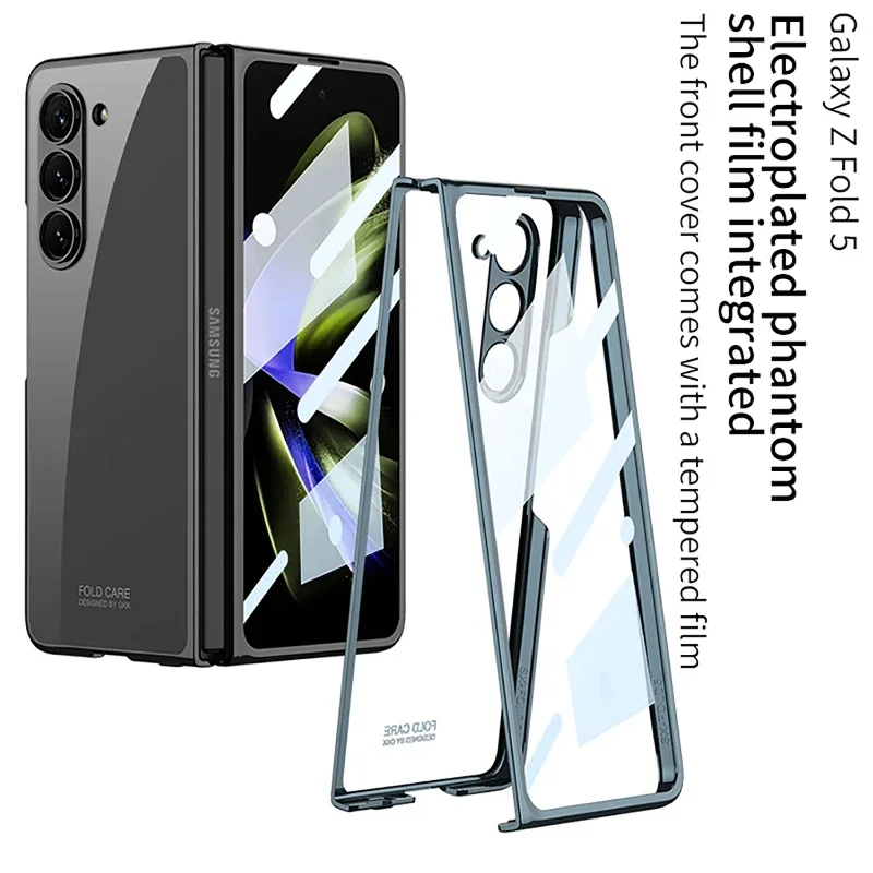 Luxury Electroplated Transparent Shockproof Hard Back Cover with Tempered Glass