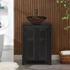 Black Wood Bathroom Vanity Cabinet with Ceramic Vessel Sink & Grooved Doors 3