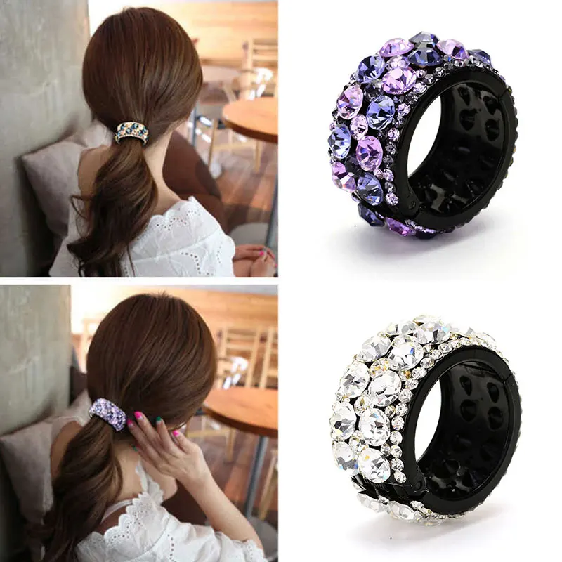 2021 New Women Bun Crystal Hair Claw Bird Nest Horsetail Buckle POnyil Holdedr Hair Clip DIY Bun Maker Female Hair Accessories korean hair clips