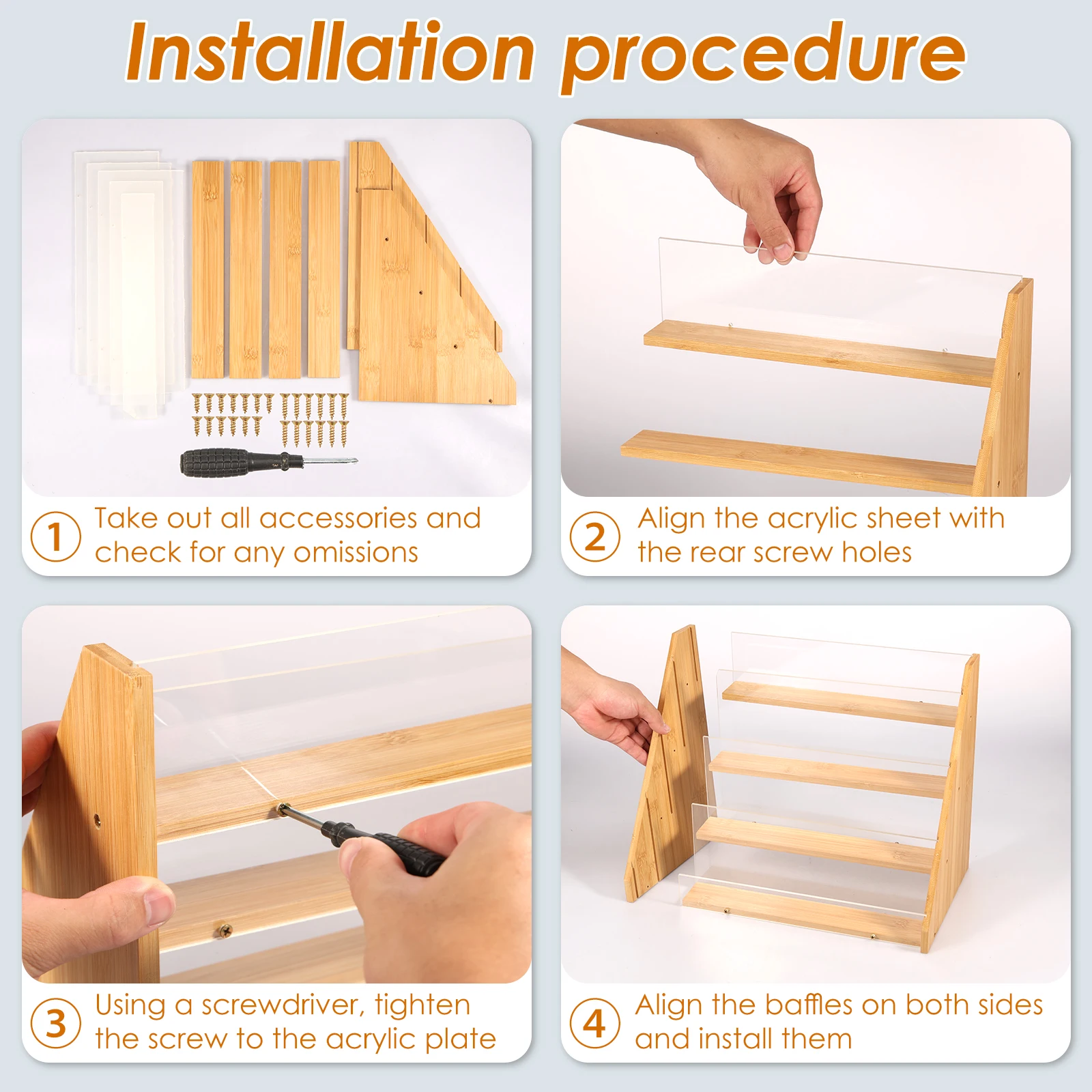 Card Display Stand Greeting Card Display Multifunctional Bamboo Acrylic Card Stand 4 Tier Card Display Holder Easy to Install 6