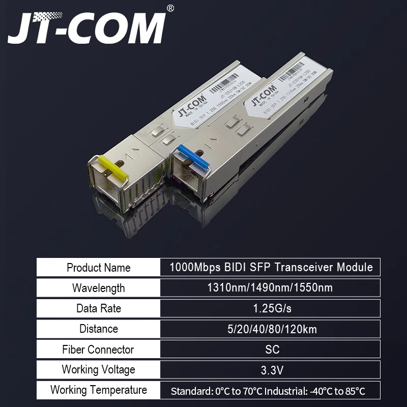 1쌍 기가비트 광섬유 BIDI SC SFP 모듈 1000M SC 1.25G 1310nm/1550nm 싱글 모드 A+B 광섬유 모듈 이더넷 스위치용