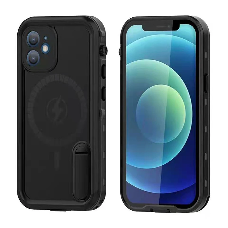 

Водонепроницаемый чехол с беспроводной зарядкой IP68 ДЛЯ iPhone 12 Pro Max 12 Mini, роскошный пылезащитный 360 герметичный чехол для дайвинга с подставкой и держателем
