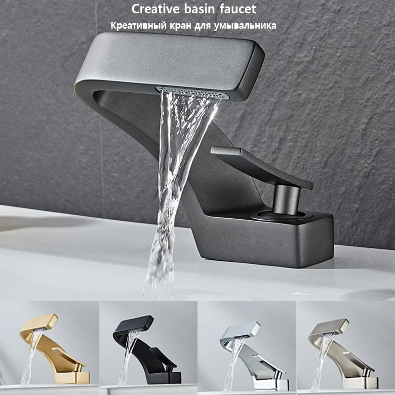 

Luxury Bathroom Basin Faucet Grey Black Rose Gold White Chrome Brass Waterfall Sink Wash Faucets Single Hole Hot Cold Mixer Taps