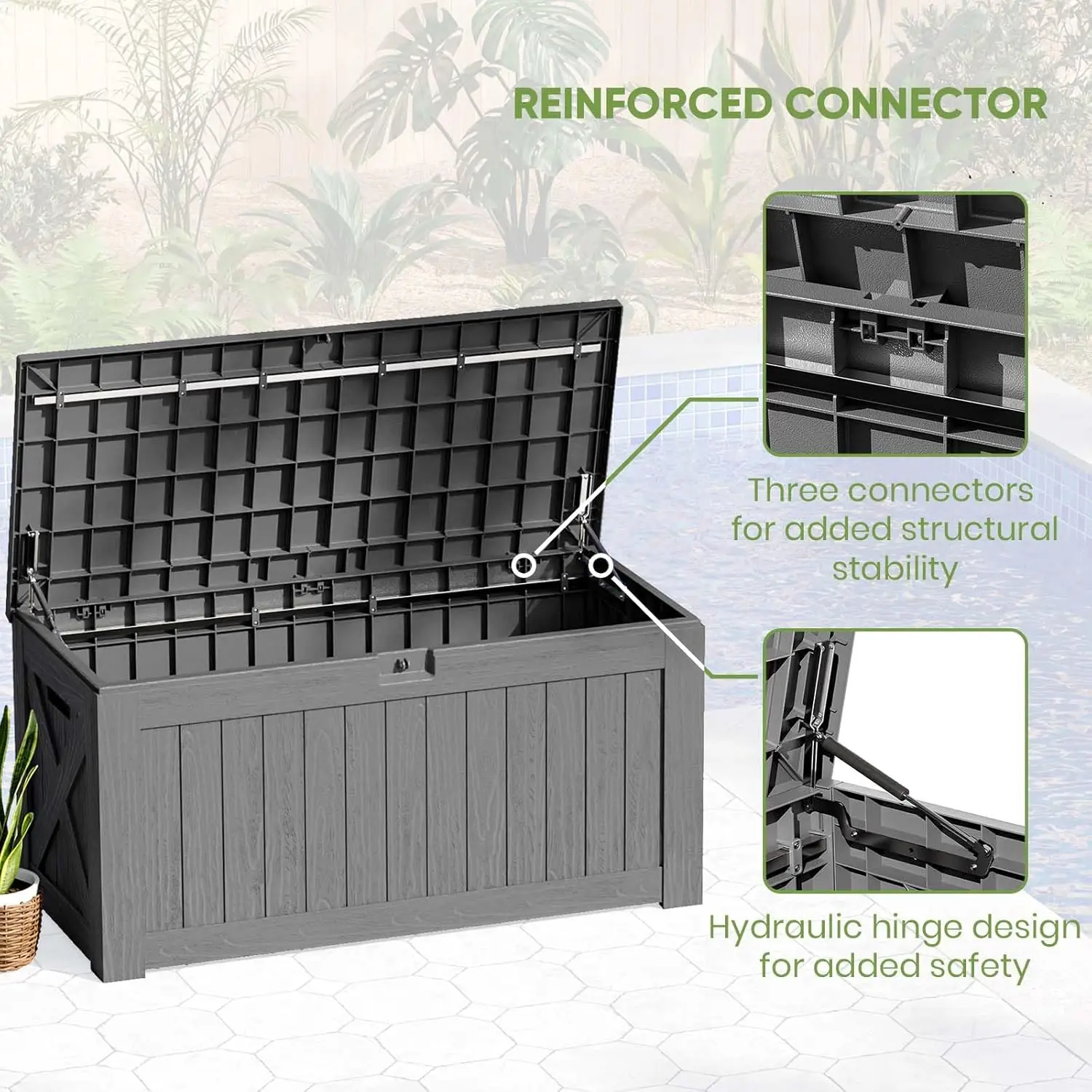120 Gallon Large Deck Box, Outdoor Lockable Storage Box for Gardening Tools, Waterproof Deck Box for Patio Furniture, 6