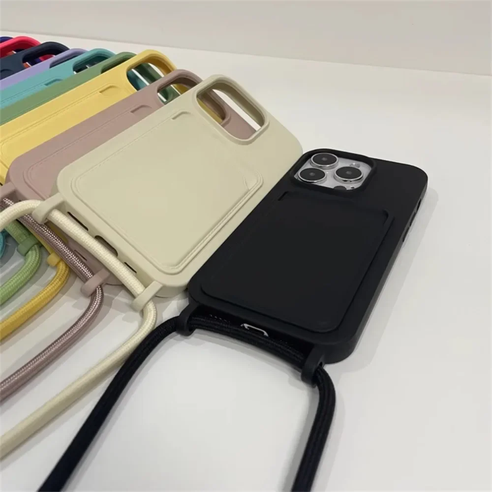 Versatile Lanyard Rope Phone Case with Card Holder and Necklace Strap - Soft Silicone Cover