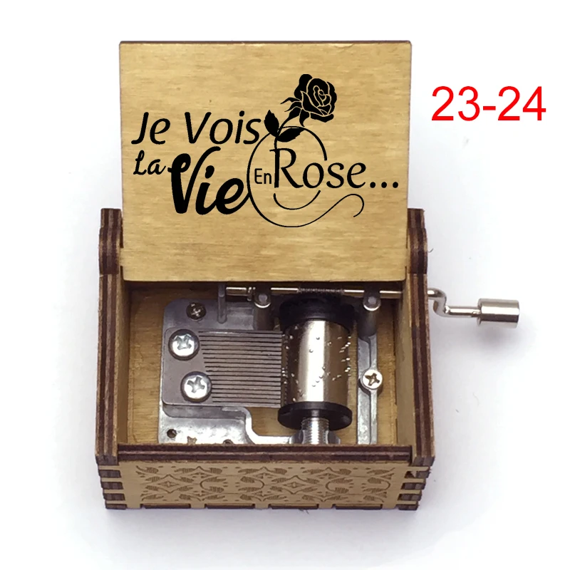 Romance Edith Piaf Print France La Vie En Rose Black Wooden Music Box Caixa De Musica Song Christmas Party Home Office Casket