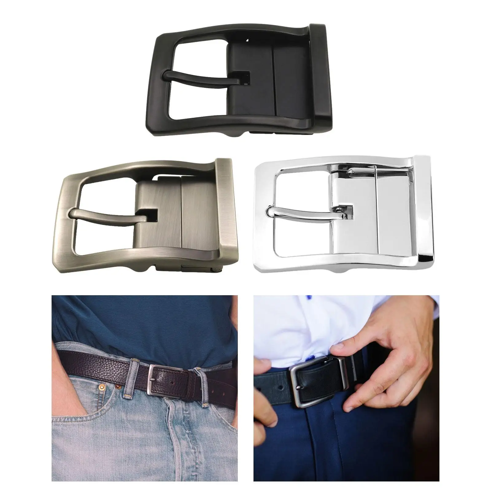 Alloy Belt Buckle Fashion Mens Business Casual Reversible for 33mm-34mm Belt Rectangle Pin Buckle Replacement Pin Belt Buckle