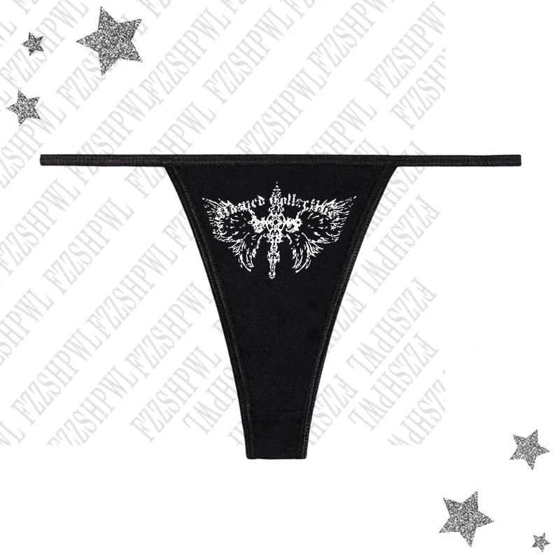 Y2K Gothic Cool Girl Black Casual Thong Women Winged Cross Print Punk Style Hot Girl Sexy Underwear Streetwear Harajuku Thong