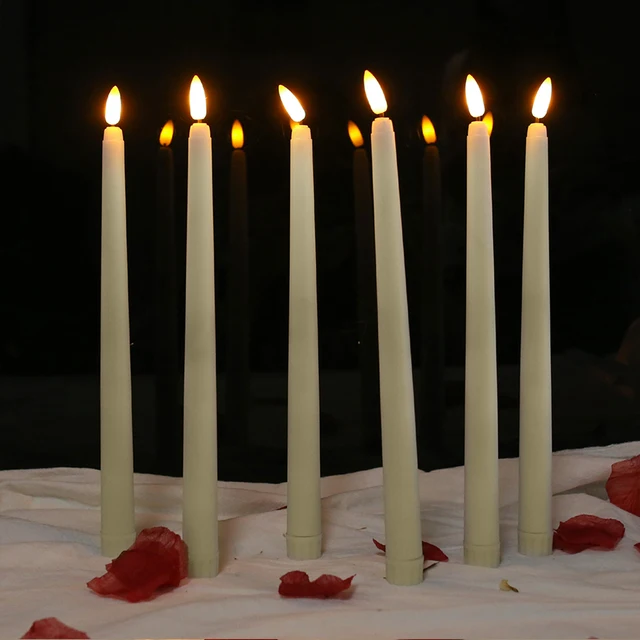 FREEPOWER Flameless Taper Candles – Real Wax, LED, 9.84" Tall With Remote & Timer, Set Of 6 (White)