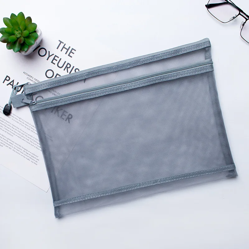 Double Layer Mesh Zipper Pencil Case Multifunctional Clear File