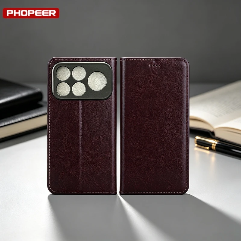 Luxury Genuine Leather Flip Magnetic Wallet Phone Cover