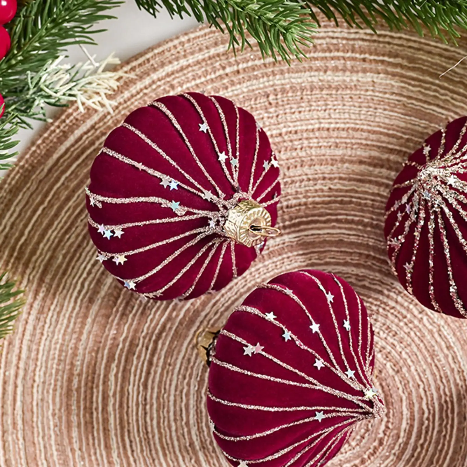 new 6PCS 8cm Velvet Christmas Ball Pendant Flocking Reusable Christmas Hanging Balls Shatterproof Elegant Xmas Tree Ornaments