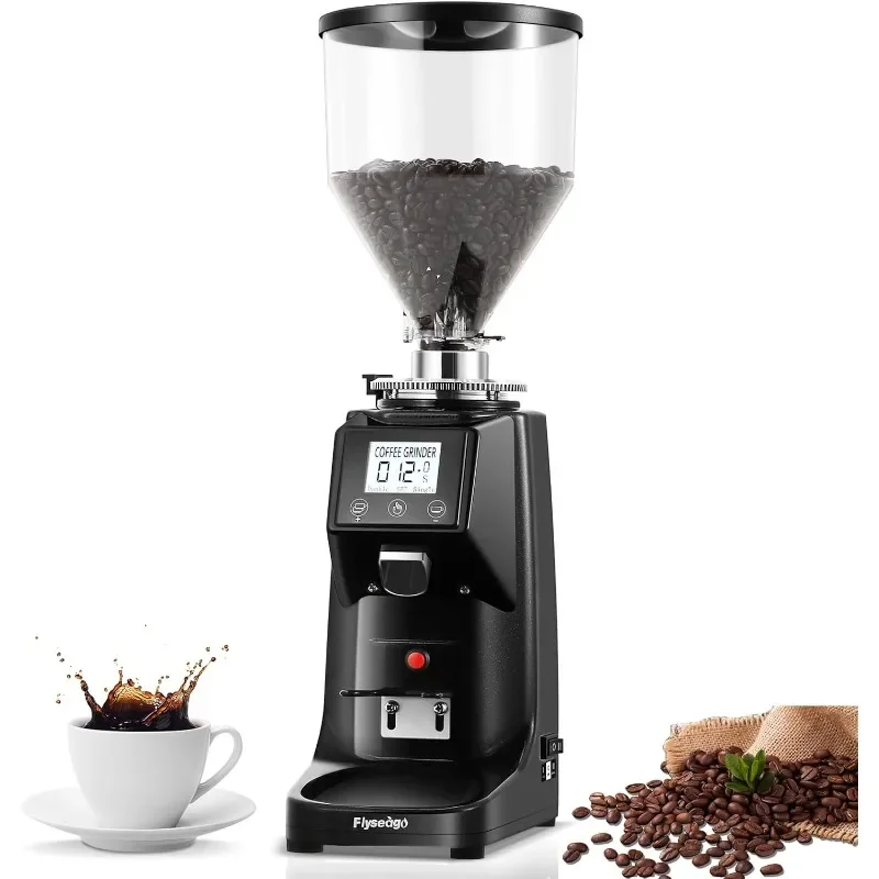 Electric Coffee Grinder Flat Burr Grinder Coffee 19 Settings & Digital Timer Display Commercial Espresso Grinders
