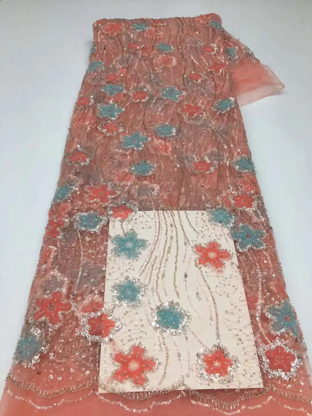 

Luxurious Nigerian Handmade Beaded Lace Fabric 2023 High Quality Sequins Beaded Embroidery African French Lace Fabric For Dress