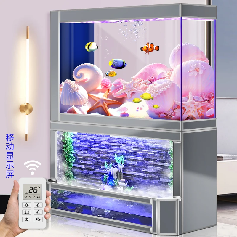 

Water curtain wall, household fish tank, floor to floor small ultra white glass ecological filtration and circulation aquarium