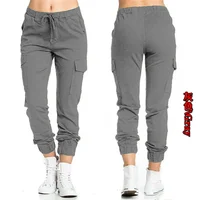 2022 New Solid Jogger Women's Cargo Pants Multi-Pocket Drawstring Elastic Waist Women Sports Pants Streetwear Casual Long Pant - Image 5