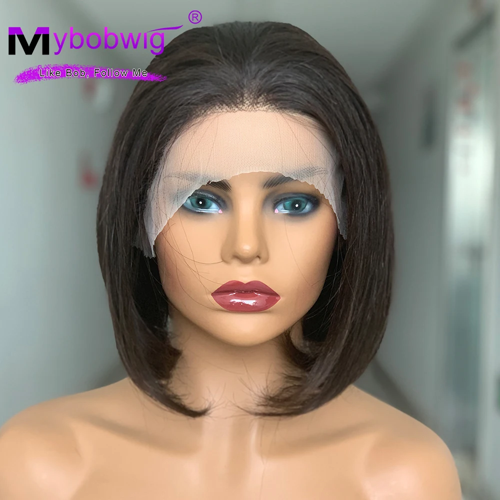 13x2 Highlight Straight Transparent Lace Front Human Hair Brazilian Remy Wigs For Women Pre Plucked Short Bone Bob Wigs 10inches