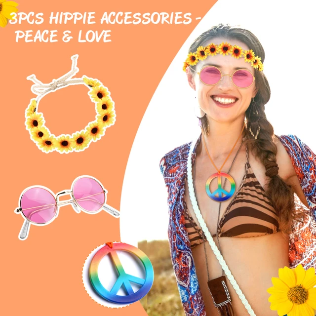 3 pezzi Costume Hippie Set Daisy fascia occhiali da sole segno di pace  collana fascia per capelli Set forniture per feste di Halloween accessori  Hippie - AliExpress