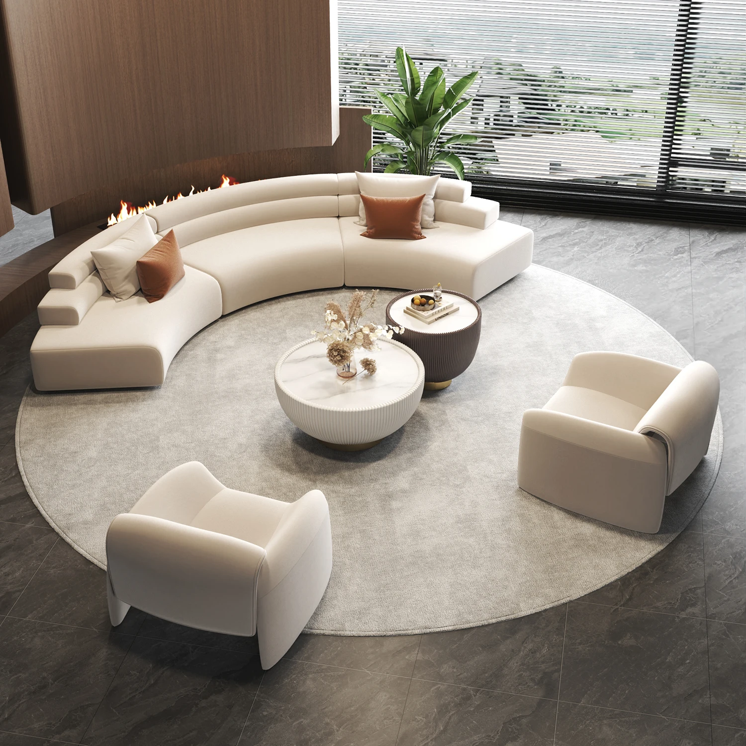 Modern Light Luxury 4S Shop Office Semi-Circular Arc Sofa for Hotel Lobby Rest Area Reception-Sales Office Living Room Furniture