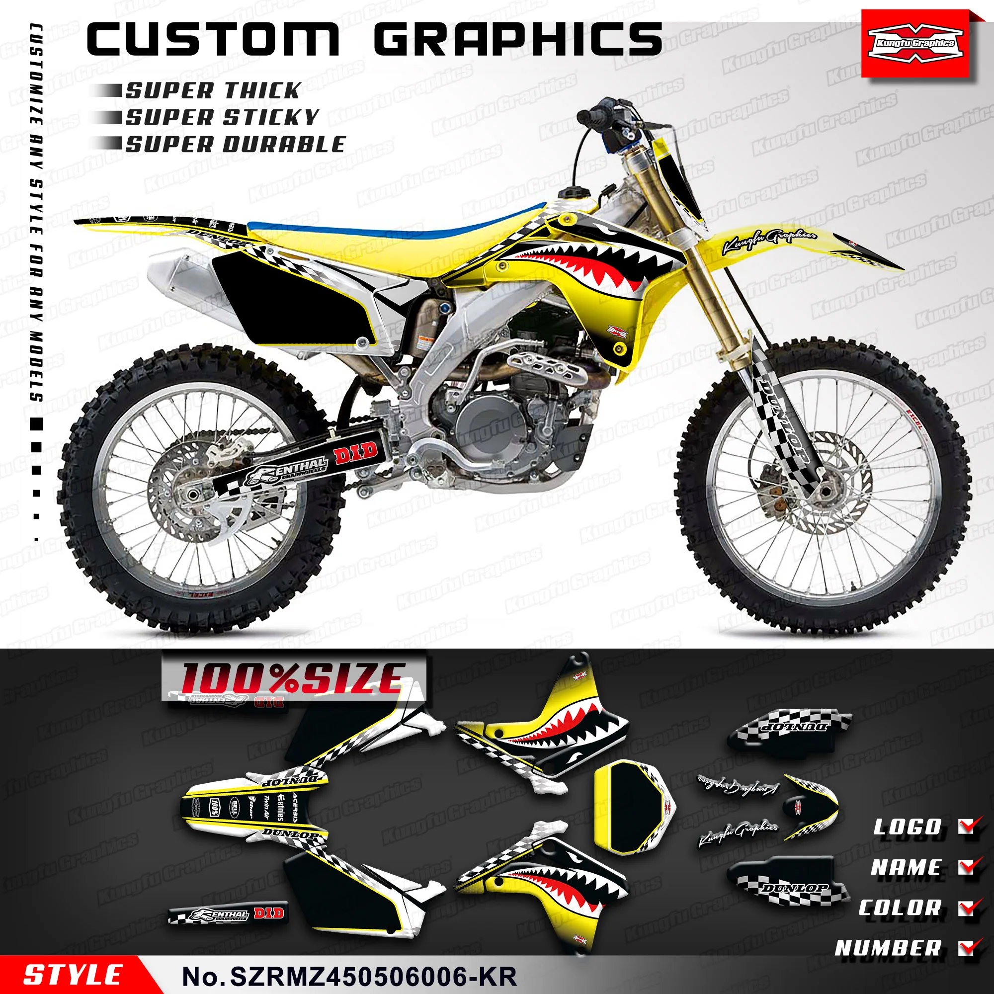 

KUNGFU, графические наклейки для велосипеда, виниловые наклейки для Suzuki RMZ450 2005 2006, SZRMZ450506006-KR