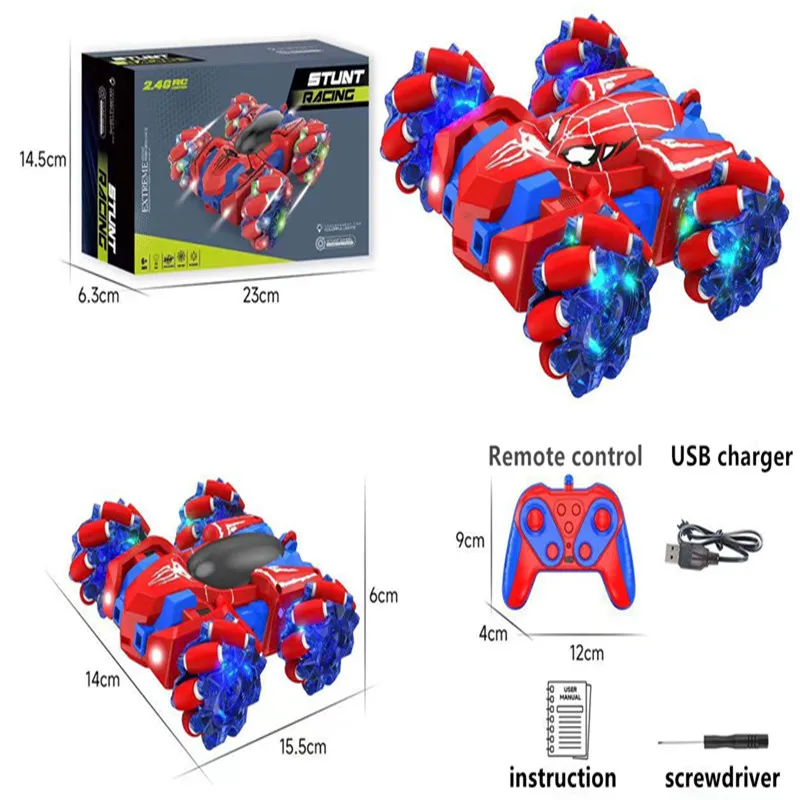 Spider Remote Control Car 2.4Ghz 360° Rotating Double Sided RC Stunt Cars with Headlights,Rechargeable 4WD Off Road Drift Toys 4