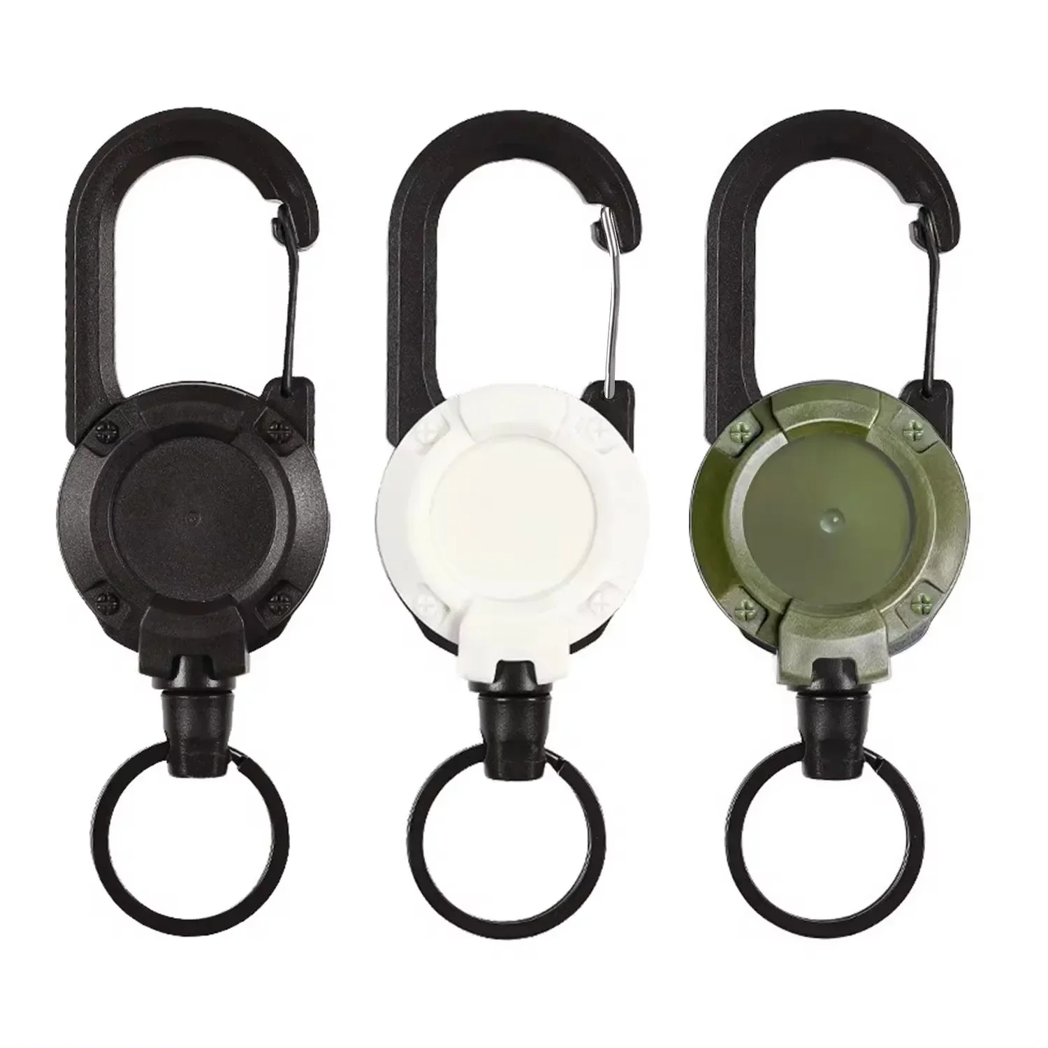 Retractable Key Chain 1pcs Heavy Duty Retractable Pull Badges ID Reel Carabiner Steel Wire Rope Buckle Key Holder Outdoor