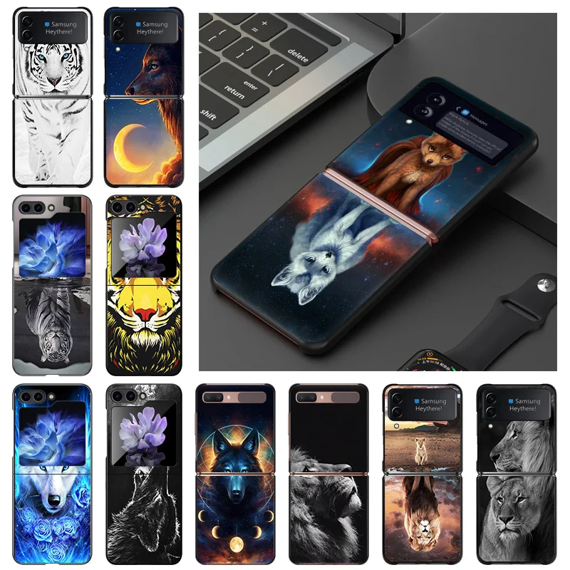 Custodia Rigida Per Samsung Galaxy Z Flip5 Flip3 5G Flip4 Flip Moon Wolf Lion Tiger Cover Nera Per Telefono