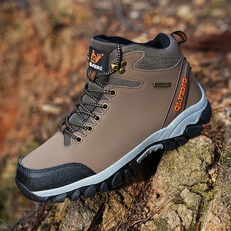 Men's Winter Snow Boots Waterproof Leather Sports Super Warm Men's Boots Outdoor Men's Hiking Boots Work Travel Shoes Big Size