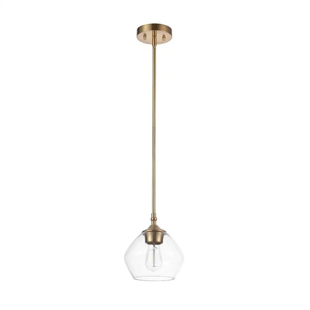 

Matte Brass Pendant Light with Clear Glass Shade E26 60W Bulb Dimmable Grandmillennial Design Easy Install 59.6" H 8" W D
