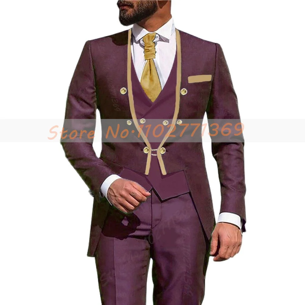 Fashion Business Suits For Men Slim Fit Luxury Party Wedding Stand-up Collar Groom Tuxedos Costume Homme 3PCS(Jacket+Pants+Vest)