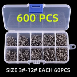 Aorace High Carbon Steel Barbed Fishing Hooks Set with Storage Box (600pcs black hooks)
