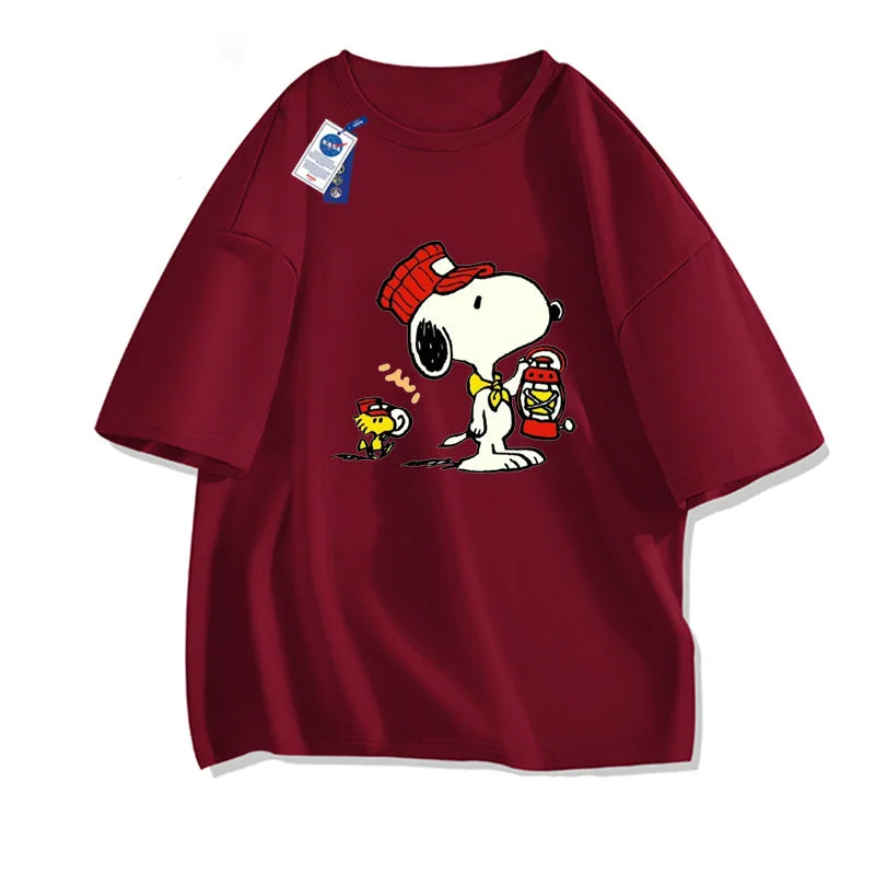 

Новинка 2024, футболка Snoopy, кавайная Свободная Повседневная Молодежная Футболка с коротким рукавом, топ Snoopy для пар, подарок на день рождения