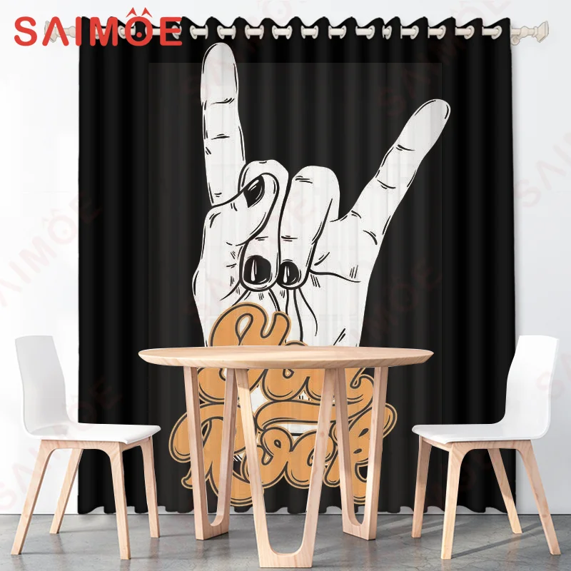 

Rock Gesture Hip Hop Style Colorful Pattern Curtains Waterproof Fabric Creative Bathroom Living Room Decor Home Accessories