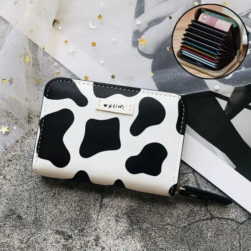 

Ladies Cute Wallet Cow Print PU Leather Business Card Holder Female Girl's Coin Pouch Women Cartoon Wallets for Women Carteras